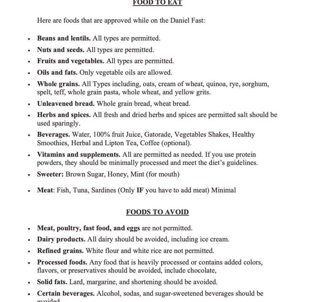 Daniel Fast Menu PDF